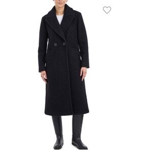 BCBGeneration Black Boucle Wool Blend Double Breasted Long Coat PXL